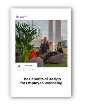 White ebook graphic with text that says: 'The Benefits of Design for Employee Wellbeing'